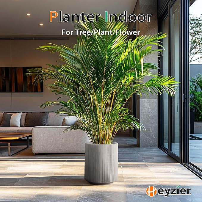 Concrete Planter Outdoor Indoor, Large Cement Plant Pots with Saucer for Trees Flowers (Vertical Gray, 17 inch)