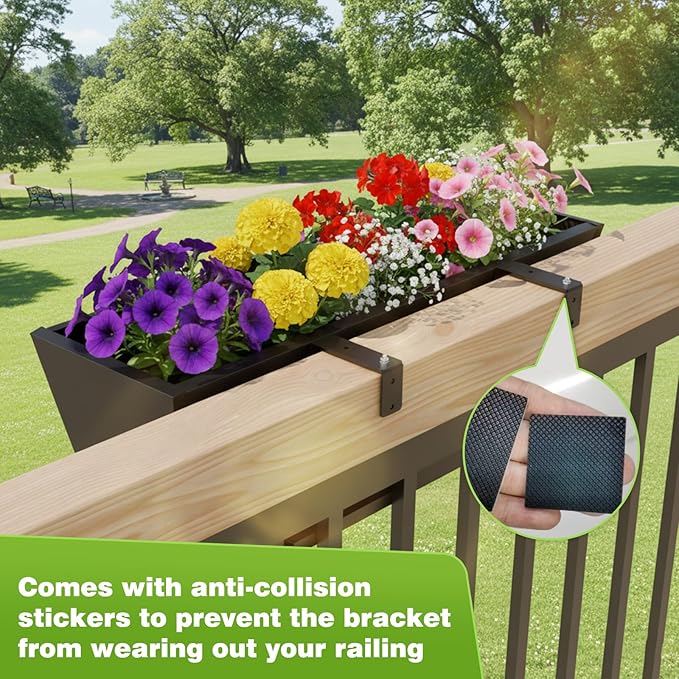 2PC Railing Planter for Outdoor Plants 36 Inch Metal Hanging Planters Pots with Adjustable Brackets and Drainage Railing Planter Boxes Hanging Flower Pots for Balcony Deck Railings Apartment Patio Dec
