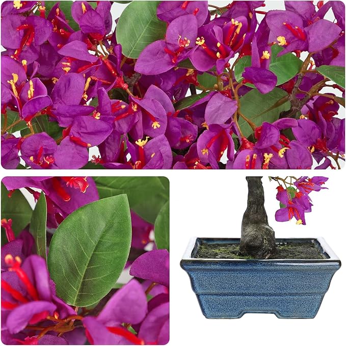 Briful Artificial Bougainvillea Tree in Blue Pot 18.5" Tall Faux Bougainvillea Floral Tree Tropical Silk Fake Bougainvillea Plant for Home Office Living Room Table Décor(Purple)