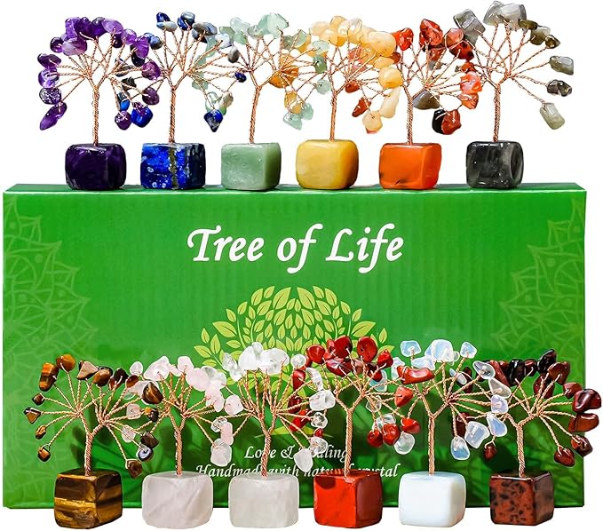 Runyangshi 12pcs Crystal Tree of Life Set for Living Room Bedroom Office Desk Home Decoration Natural Crystals and Healing Gemstones Bring Good Luck Feng Shui Energy Protection Gift for Mom and Woman