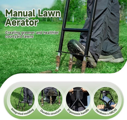 Heavy Duty Manual Lawn & Grass Aerator Tool - One-Piece Frame & Non-Clogging Semi-Open Plugs for Durable, Effortless Aeration, 2 Pack