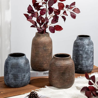 Briful Tall Rustic Ceramic Vase 11” – Vintage Distressed Pottery Flower Vase with Antique White-Wash Finish – Farmhouse Table Decor & Shelf Accent (Not Waterproof)
