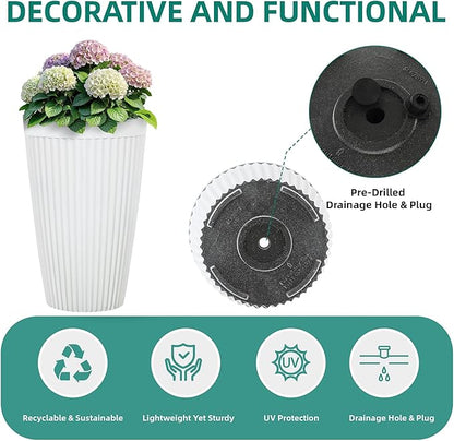 20" Tall Planters for Indoor Outdoor Plants (Set of 2), Cement-Look Large Flower Pots, High-Desity Resin Planters, UV-Protected Outdoor Pots for Garden, Balcony, Porch or Living Room Decor