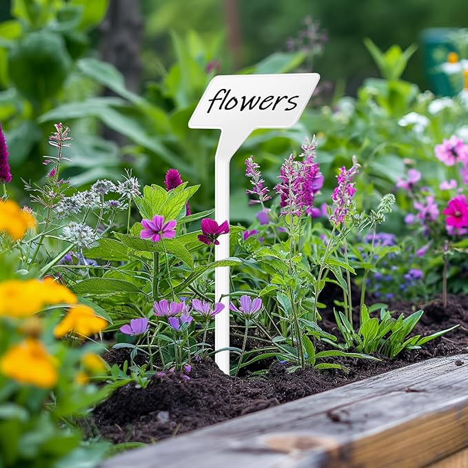 Plant Labels 60 Pcs Yuanling Large 11.8 Inch Plant Markers Signs Plastic Waterproof Garden Label Stakes T-Type Plant Garden Tags with Marker Pen for Flower Herb Pot Plant (White)