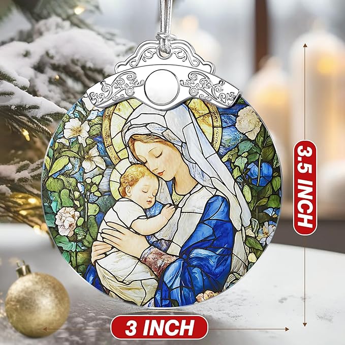 Christian Religious Virgin Mary Ornament – Christmas Decoration & Christmas Ornament; Stained Glass Holiday Decoration (Holiday Present, Bauble Present, Gift Idea, Gift Exchange) | Heirloom Keepsakes
