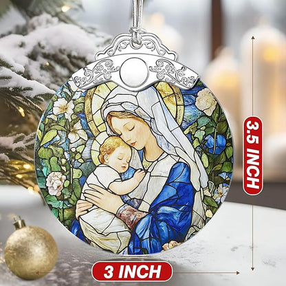 Christian Religious Virgin Mary Ornament – Christmas Decoration & Christmas Ornament; Stained Glass Holiday Decoration (Holiday Present, Bauble Present, Gift Idea, Gift Exchange) | Heirloom Keepsakes