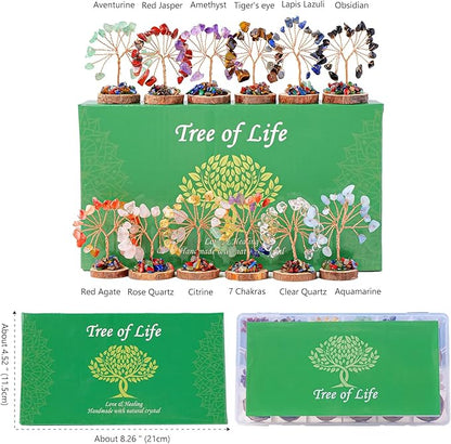 Runyangshi 12pcs Crystal Tree Set Tree of Life Natural Crystal Healing Stones with Wooden Base Gemstone Trees Fengshui Good Luck Positive Energy Home Decor