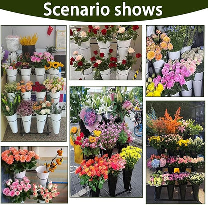 Flower Display Stand, Mobile Plant Cart shelve with Wheels, with Plastic Buckets, Easy to Install, Stepped Plant Stand, Suitable for Indoor and Outdoor Balcony Courtyard Garden Art Exhibitions ( Color