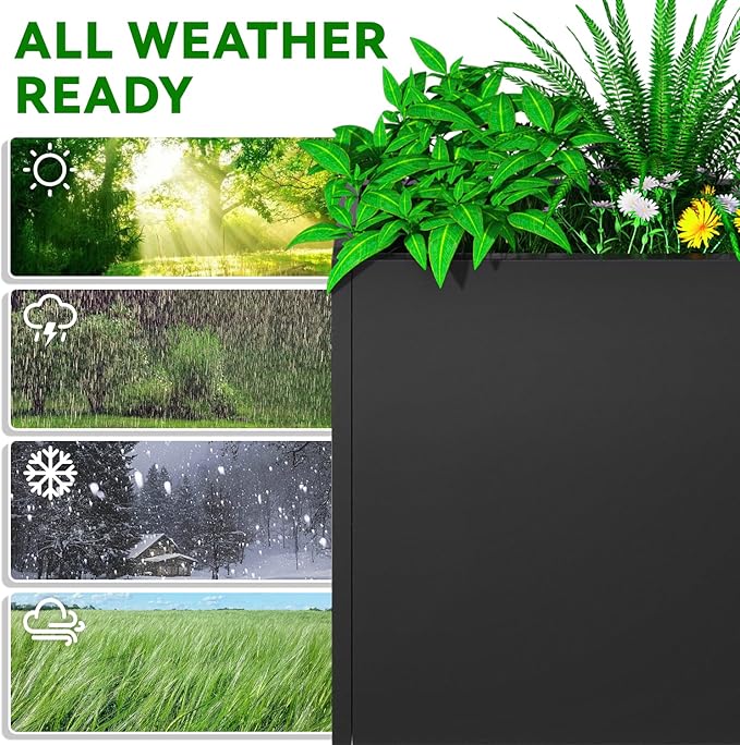 Tall Metal Planter Box, 30" L x 10" W x 24" H Large Outdoor Planters with Drainage & Adjustable Shelf, Heavy Duty Steel Rectangular Planter for Patio, Balcony, Indoor(Black)