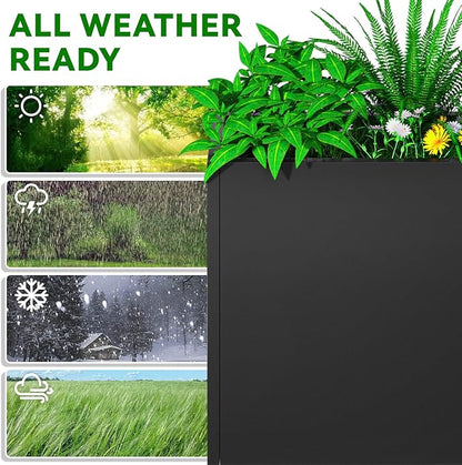 Tall Metal Planter Box, 38" L x 10" W x 30" H Large Outdoor Planters with Drainage & Adjustable Shelf, Heavy Duty Steel Rectangular Planter for Patio, Balcony, Indoor(Black)