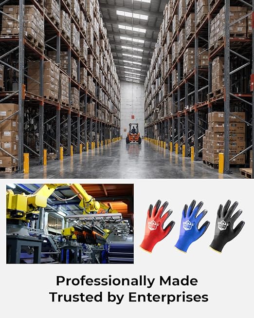 OKIAAS Men's Ultra-Thin and Lightweight Working Gloves with Grip, 12 Pairs, Black, Medium