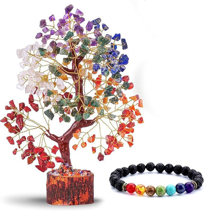 Chakra Tree of Life - Healing Crystal Tree for Positive Energy, Birthday Gifts for Women Mom Sister, Feng Shui Decor, Chakra Stones, Crystals Healing Stones, 7 Chakra Pendant & Bracelet