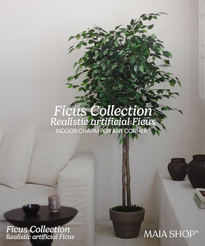 Maia Shop 2 Pack, 6ft Artificial Ficus Tree Plant for House, Apartment or Office – Realistic Fake Indoor Plants for Living Room, Kitchen, Bedroom, Entryway or Bathroom