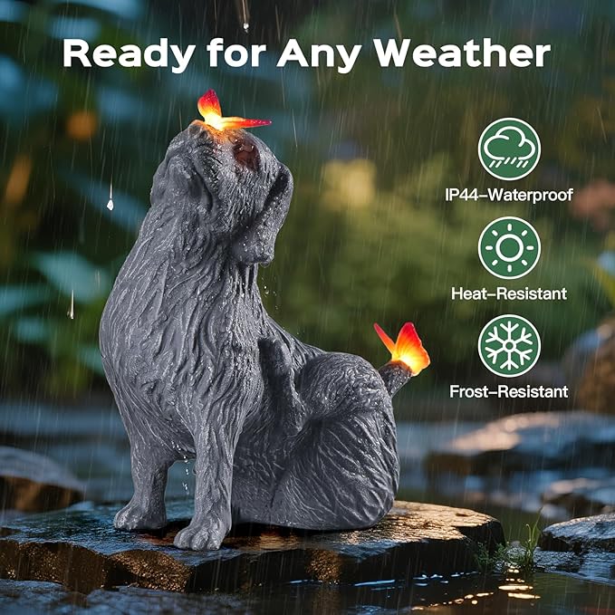 DyBaxa Solar Garden Décor, Garden Statues, Gifts for Women, Mom, Grandma, Patio, Balcony, Yard Decorations Outdoor - Unique Birthday & Housewarming Gifts, Cat Decor with Butterfly Light