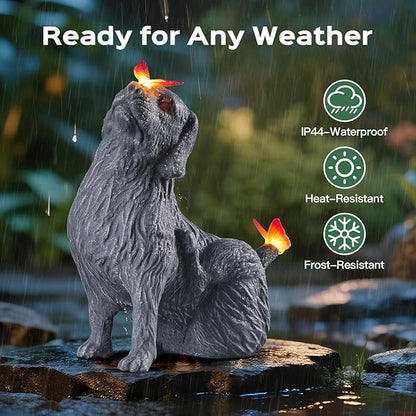 DyBaxa Solar Garden Décor, Garden Statues, Gifts for Women, Mom, Grandma, Patio, Balcony, Yard Decorations Outdoor - Unique Birthday & Housewarming Gifts, Cat Decor with Butterfly Light