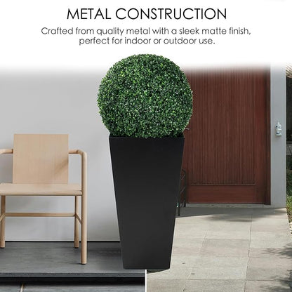 Kozyard 30" Hx15.4 Lx15.4 W Tall Taper Black Metal Planter Flower Plant Pot Indoor Outdoor Planters Steel Flower Pot All-Weather Use with 2 Partition Panels for for Trees, Plants Flowers
