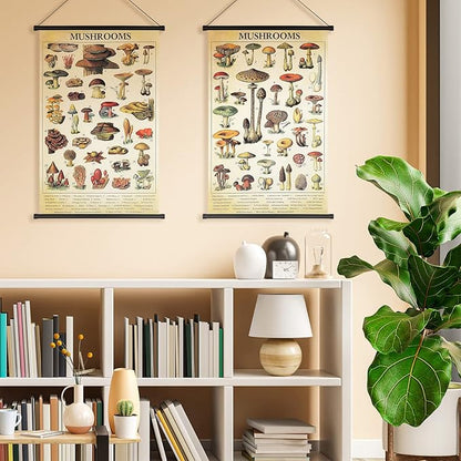 Geosar 2 Pcs Vintage Mushroom Flower Butterfly Tree Poster Fungus Rustic Wall Hanging Illustrative Reference Chart Poster for Bedroom Living Room, 15.7 x 23.6 Inch(Vintage Mushroom)