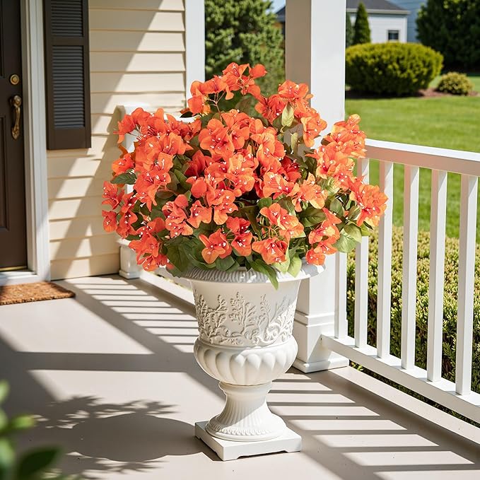 Bougainvillea Artificial Flowers Faux Bougainvillea Outdoor Fake Bougainvillea Artificial Plants Faux Flowers with Stems Silk Flowers for Wedding Porch Living Garden Decor Without Vase (4PCS,Orange )