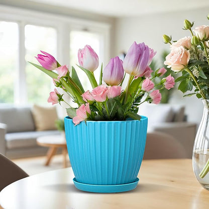 Multicolor 6-Inch Plant Pots with Drainage & Saucers 3 Pack, Indoor & Outdoor Planters for Houseplants, Herbs, and Flowers, Durable & Weatherproof Material, Stackable, Lightweight, Minimalist Design