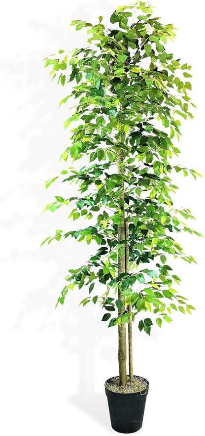 10ft Artificial Ficus Tree in Black Plastic Pot - Real Wood Trunk, Preassembled, No Maintenance Indoor Faux Plant - Living Room, Home & Office Decor