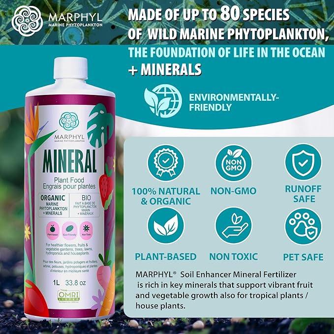 MARPHYL Organic Minerals Liquid Fertilizer, Rich Blend of Essential Minerals for Garden, Flowers, Vegetables, Succulents, Bamboo, Hydroponics 16.9 oz