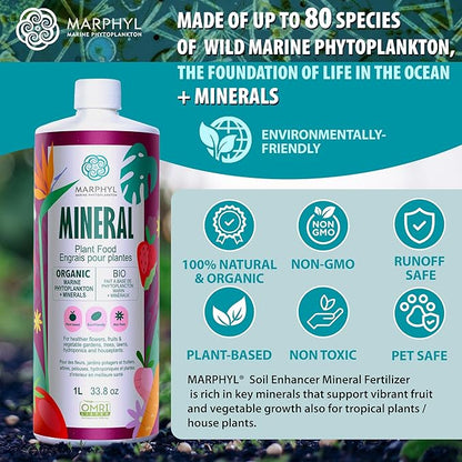 MARPHYL Organic Minerals Liquid Fertilizer, Rich Blend of Essential Minerals for Garden, Flowers, Vegetables, Succulents, Bamboo, Hydroponics 16.9 oz