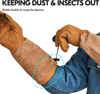 Vgo... Men's Extra-Long Leather Gardening Gloves, Gauntlet with Adjustable Cuff, Puncture & Thorn Proof, Touchscreen (SL6592)