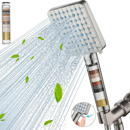Cobbe Filtered Shower Head with Handheld, High Pressure 6 Spray Mode Showerhead with Filters, Water Softener Filters Beads for Hard Water - Remove Chlorine - Reduces Dry Itchy Skin, Brushed Nickel