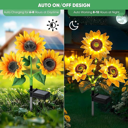 Sunflower Solar Lights Garden Decor: 6-Pack Artificial LED Solar Flower Lights Outdoor Decorations- Waterproof Patio Lamps for Outside Yard Pathway Walkway Porch - Spring Gardening Gifts for Women Mom