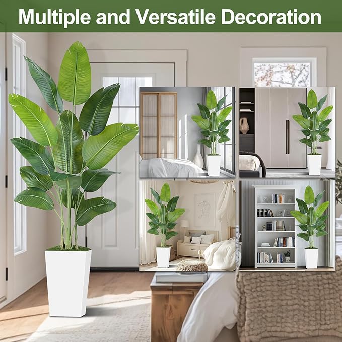 Lifelike Bird of Paradise Artificial Plant 7ft Faux Banana Leaf Tree with White Tall Planter for Home Decor - Perfect Indoor Silk Floor Plant for Living Room, Office, and Bedroom Ambiance Enhancement