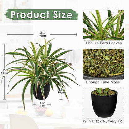 Fake Hanging Plant, Faux Spider Plant in Black Pot Artificial Grass Plants 13 Inch Faux Potted Plants for Home Office Table Shelf Indoor Outdoor Pink and Green