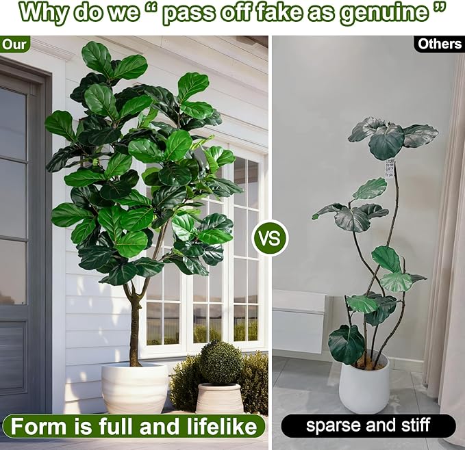 Large Artificial Trees with Pot Indoor Outdoor Realistic Floor Fake plantas Tall Faux Fiddle Leaf fig Tree for Home Living Room Bedroom Office Porch Outside Patio arboles artificiales para decoracion