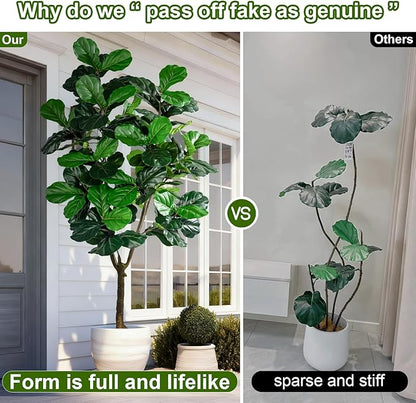 Large Artificial Trees with Pot Indoor Outdoor Realistic Floor Fake plantas Tall Faux Fiddle Leaf fig Tree for Home Living Room Bedroom Office Porch Outside Patio arboles artificiales para decoracion