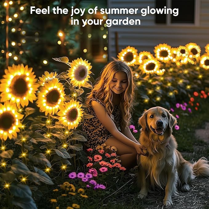 Sunflower Solar Lights Outdoor Decor: 3-Pack Artificial LED Solar Garden Lights with 3 Blooms Each - Waterproof Flower Lamp for Pathways Patio Yard Walkway Decorations for Women 2025