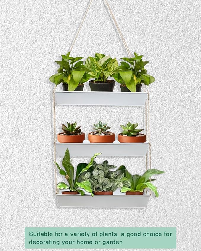 vensovo 16" Metal Wall Planter – 3-Tier Black Galvanized Hanging Shelf for Indoor Outdoor Plants, Vertical Garden Wall Mount for Balcony, Kitchen, or Entryway Decor