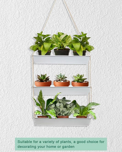 vensovo 16" Metal Wall Planter – 3-Tier Black Galvanized Hanging Shelf for Indoor Outdoor Plants, Vertical Garden Wall Mount for Balcony, Kitchen, or Entryway Decor