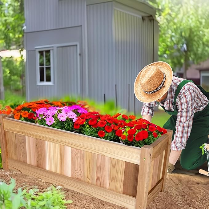 All Things Cedar Planter Box, Outdoor Cedar Wood Garden Bed, 32 Inches Wide, Natural