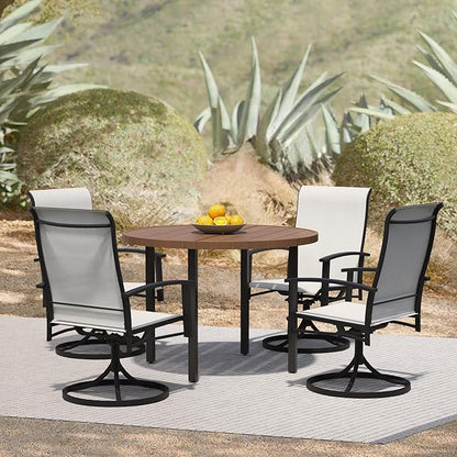 5 Piece Outdoor Dining Set, 42" Walnut Round Outdoor Dining Table with 4 Oyster Beige Swivel Patio Table and Chair Set of 4 for Lawn, Garden, or Porch