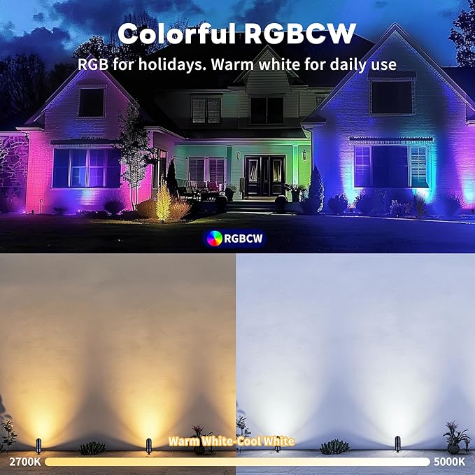 Smart Low Voltage Landscape Lights Multi Color - 12V LED Spotlights Outdoor Waterproof, Hardwired Spot Lights Million-Colored, App Operated Alexa Aluminum Black for Wall Wash Flag 10 Pack
