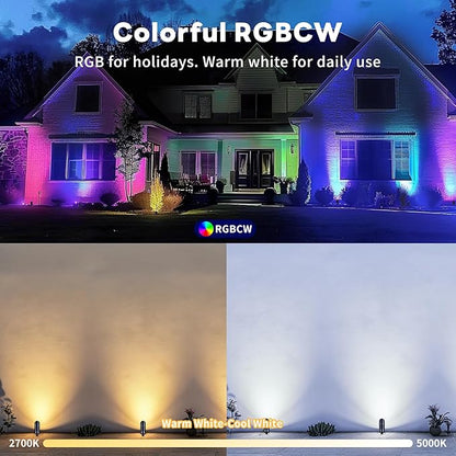 Smart Low Voltage Landscape Lights Multi Color - 12V LED Spotlights Outdoor Waterproof, Hardwired Spot Lights Million-Colored, App Operated Alexa Aluminum Black for Wall Wash Flag 10 Pack