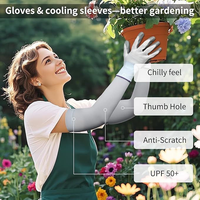 Garden Pruning Shears, 2-Pack Stainless Steel Garden Shears, Flower Scissors for Cutting Flowers, Trim Plants, Bonsai, Fruits, Includes Gloves & Arm Sleeves, Ideal Gardening Gift (Blue)