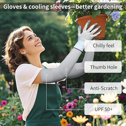 Garden Pruning Shears, 2-Pack Stainless Steel Garden Shears, Flower Scissors for Cutting Flowers, Trim Plants, Bonsai, Fruits, Includes Gloves & Arm Sleeves, Ideal Gardening Gift (Blue)