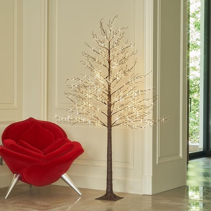 Hairui Lighted Brown Tree Plug in 6FT 690 LED Artificial Twig Tree with Lights for Christmas Holiday Wedding Room Decorations Indoor Outdoor