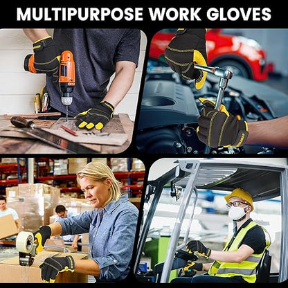 JUMPHIGH Mens Work Gloves, Synthetic Leather Mechanic Gloves, Utility, Touchscreen, Multipurpose, Construction, Warehouse, Truck Driving (L)