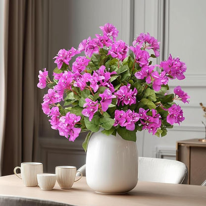 4 Pcs Artificial Flowers Bougainvillea Outdoor Artificial Plants Faux Flowers with Stems Silk Flowers for Wedding Porch Living Garden Decor Without Vase (4PCS,Light Purple)