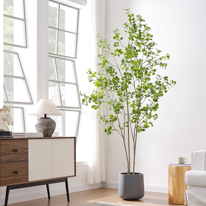 8ft Artificial Ficus Tree with Heart-Shaped Leaves - Lush & Full Branches, 95" Tall Luxurious Faux Heart-Leaf Ficus Tree, Perfect for Modern Home & Office Decor, Natural Look