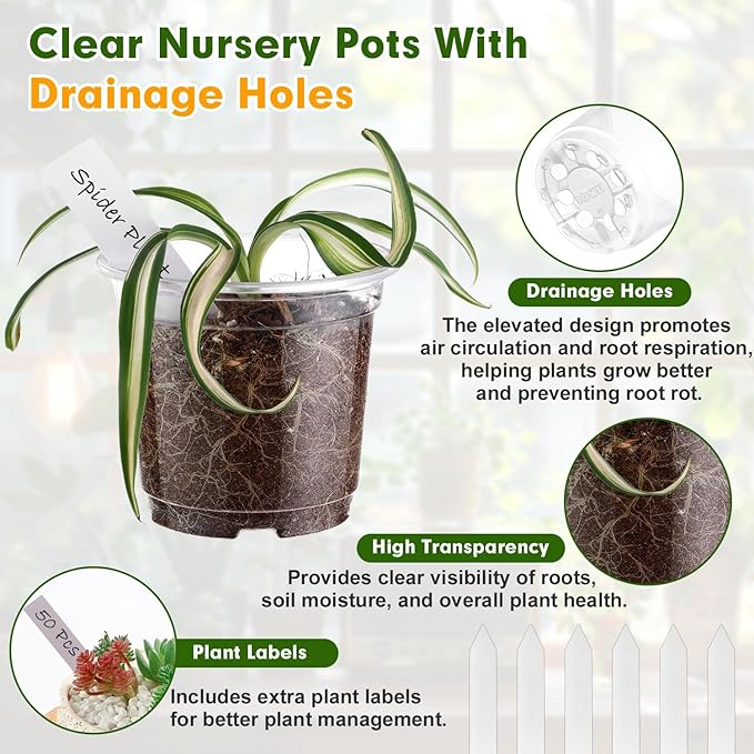 60 Pcs Clear Nursery Pots with Drainage Indoor 4 5 6 Inch Nursery Pot with Drainage Holes Plastic Seedling Pots for Plants, Plant Starter Pot with Holes Clear Plastic Planter for Indoor Plants