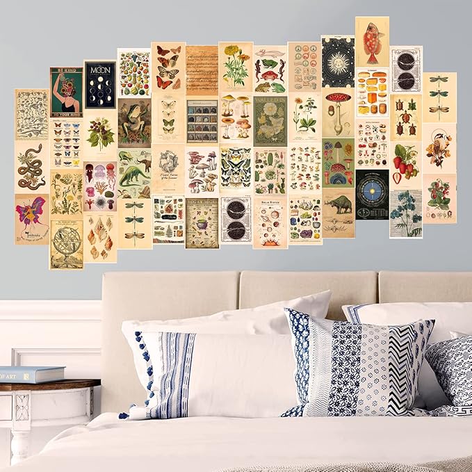 TRAMIN 100 PCS Vintage Posters, Collage Kit Aesthetic Pictures, Cottagecore Room Decor for Bedroom, Cute Dorm Photo Wall Decor for Teen Girls, Botanical Wall Art…