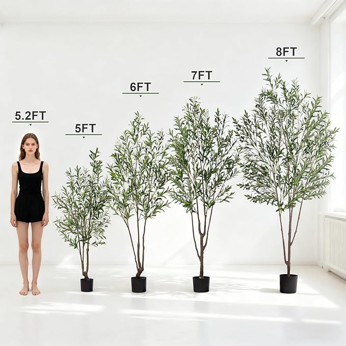 8FT Artificial Olive Tree Artificial Olive Plants, Tall Faux Olive Tree Faux Silk Plant Fake Plant Ultra-Realistic Silk Leaves & Natural Trunk Indoor Outdoor Use