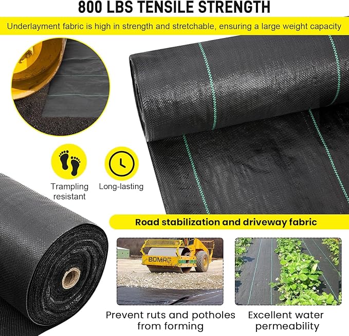 Doniks 13x65ft Driveway Fabric,3.5OZ Commercial Heavy Duty Weed Barrier Fabric, Garden Landscape Fabric,French Drain Fabric for Erosion Control,Landscape Fabric,Weed Barrier,Construction Projects
